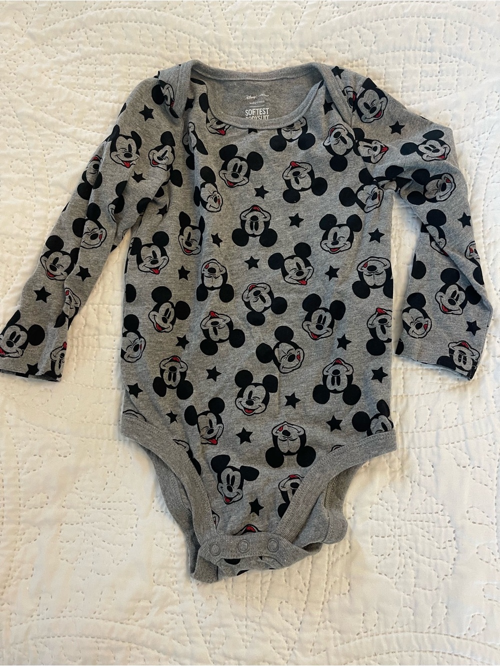 Disney Gray and Black Mickey Long-Sleeve One-Piece